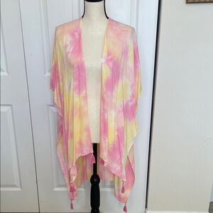 NWT HEM & THREAD PINK AND YELLOW KIMONO WITH TASSELS. ONE SIZE FITS ALL.